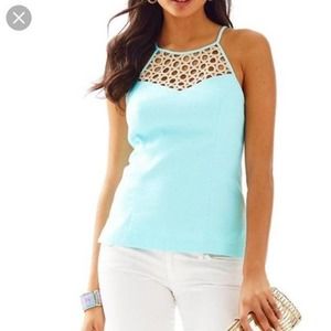 NWT Lilly Pulitzer Sz 6 LARINA Blue and Gold Halter Top